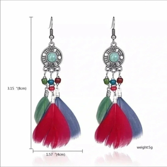 Colorful Feather Drop Earrings NWT - Picture 1 of 1